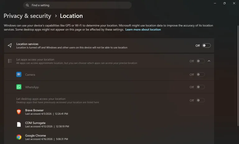 Windows location service